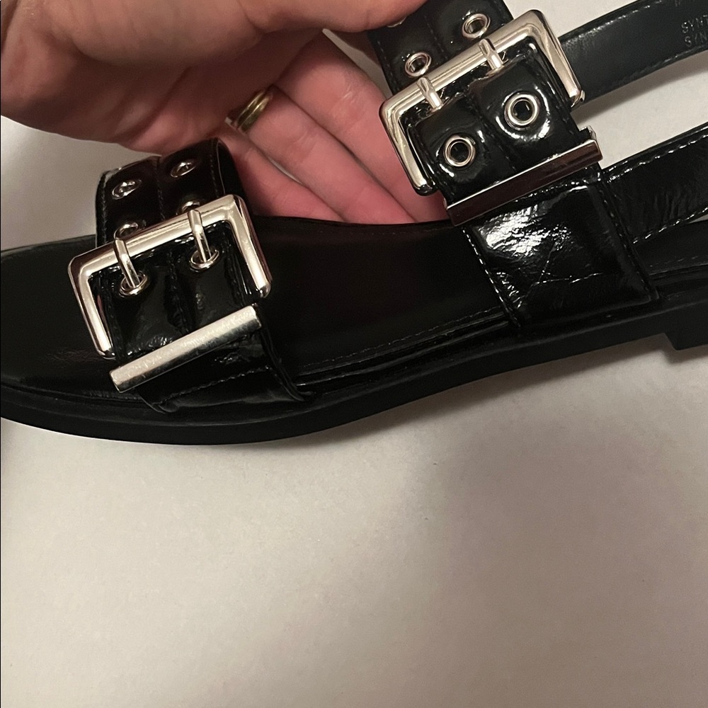 Steve Madden Black Grommet Sandals - Picture 4 of 5